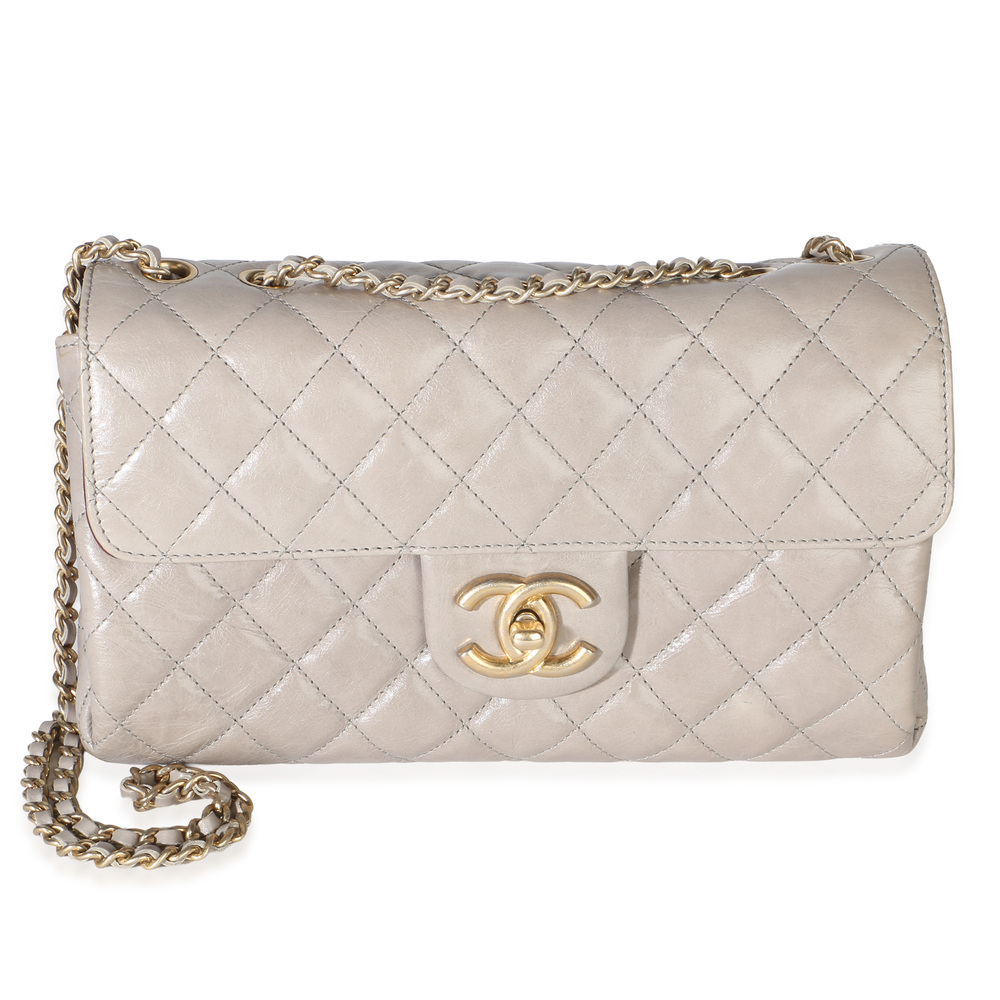 Chanel Grey Quilted Crumpled Calfskin Medium Accordion Flap Bag